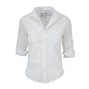 Frank Eileen crinkle Barry Shirt White Red Blue Heart Cotton Button Down Top XL